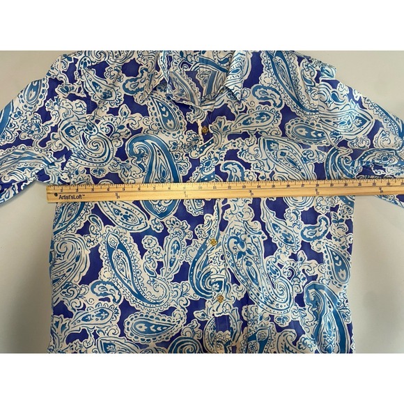 Chaps Womens 100% Cotton Shirt Size Large Paisley Coastal Preppy Nautical Career - Picture 6 of 11